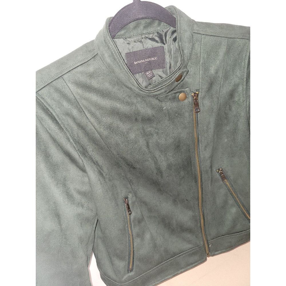 Banana Republic Microfiber Faux Suede Hunter Green Moto Jacket Womens Size Med P